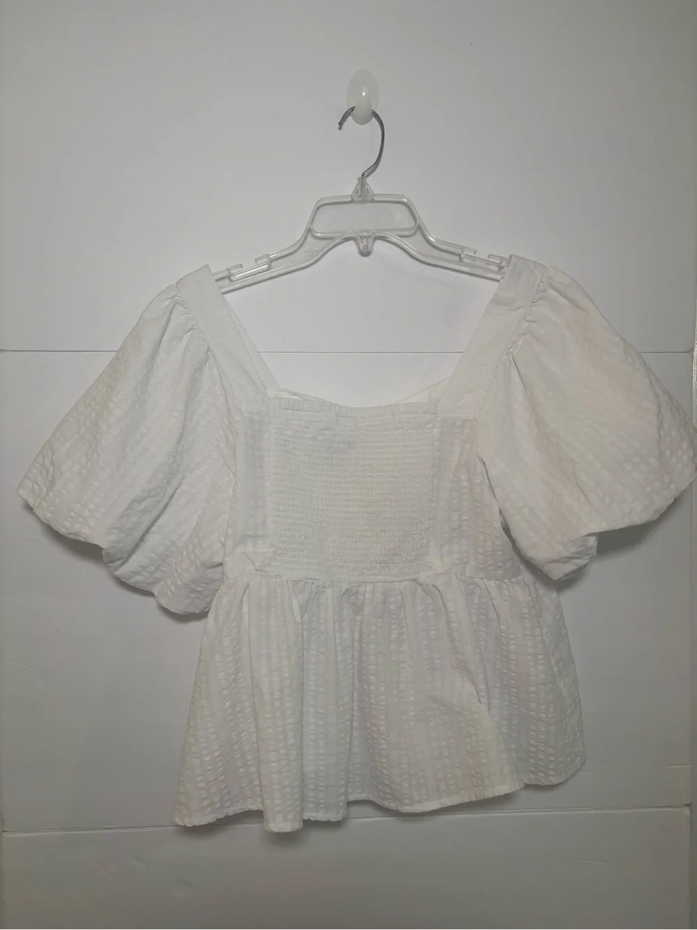 Old Navy White Peplum Blouse Puff Sleeve Size Large Cottagecore